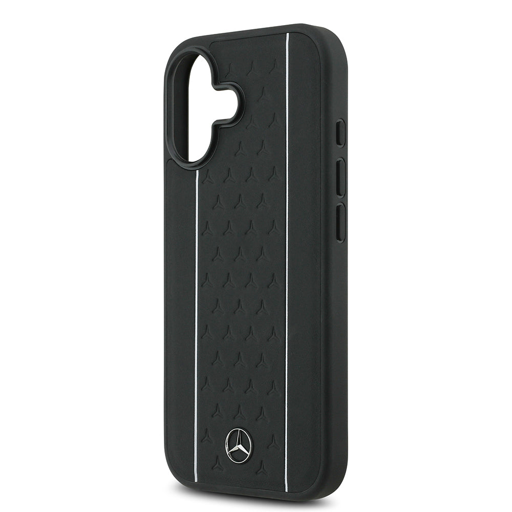 iPhone 17 Kılıf Mercedes Benz Orjinal Lisanslı M-safe Şarj Özellikli Şeritli Yıldız Desenli Metal Logolu Deri Kapak