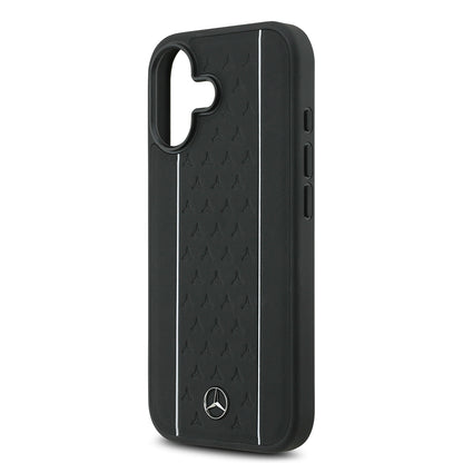 iPhone 17 Kılıf Mercedes Benz Orjinal Lisanslı M-safe Şarj Özellikli Şeritli Yıldız Desenli Metal Logolu Deri Kapak