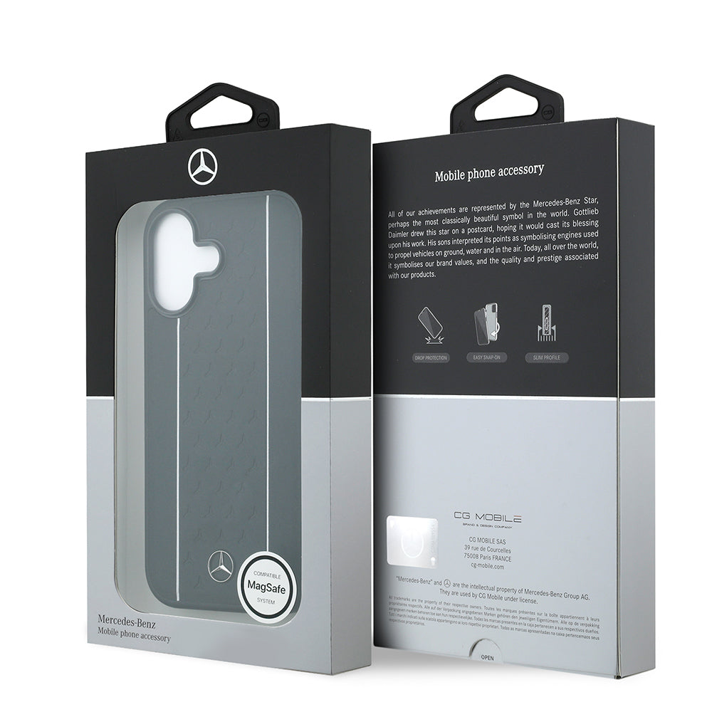 iPhone 17 Kılıf Mercedes Benz Orjinal Lisanslı M-safe Şarj Özellikli Şeritli Yıldız Desenli Metal Logolu Deri Kapak