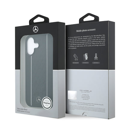 iPhone 17 Kılıf Mercedes Benz Orjinal Lisanslı M-safe Şarj Özellikli Şeritli Yıldız Desenli Metal Logolu Deri Kapak