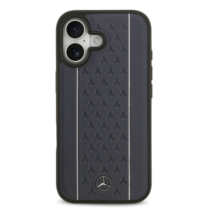 iPhone 17 Kılıf Mercedes Benz Orjinal Lisanslı M-safe Şarj Özellikli Şeritli Yıldız Desenli Metal Logolu Deri Kapak