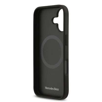 iPhone 17 Kılıf Mercedes Benz Orjinal Lisanslı M-safe Şarj Özellikli Şeritli Yıldız Desenli Metal Logolu Deri Kapak