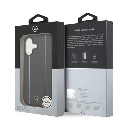 iPhone 17 Kılıf Mercedes Benz Orjinal Lisanslı M-safe Şarj Özellikli Şeritli Yıldız Desenli Metal Logolu Deri Kapak