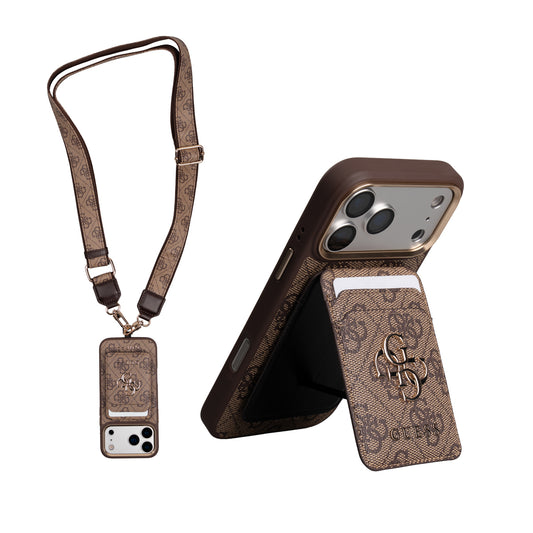 Apple iPhone 17 Pro Guess Orjinal Lisanslı 4G ve Yazı Logolu Kılıf + Kartlık + Askı İpi 3in1 Aksesuar Seti