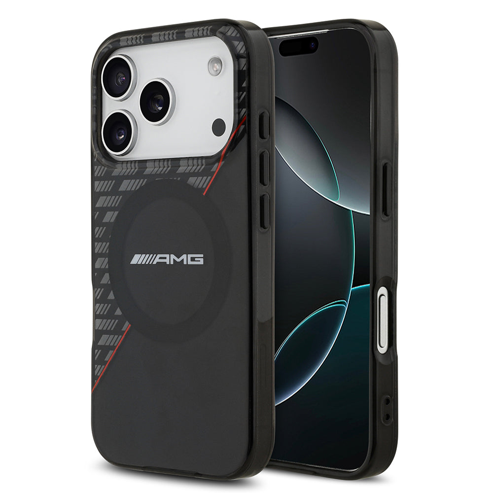 iPhone 17 Pro Kılıf AMG Orjinal Lisanslı M-safe Şarj Özellikli Çift Katmanlı Kırmızı Çapraz Çizgili Kapak