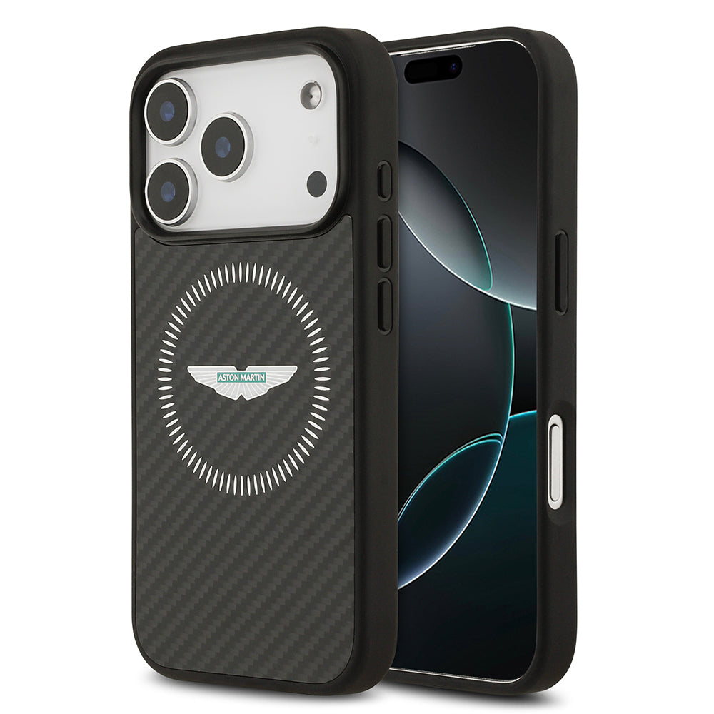 iPhone 17 Pro Kılıf Aston Martin Orjinal Lisanslı M-safe Şarj Özellikli Karbon Fiber Kevlar Kapak