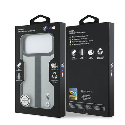 iPhone 17 Pro Kılıf BMW Orjinal Lisanslı M-safe Şarj Özellikli Deri Arka Yüzey Metal Logolu Delikli Şerit Tasarımlı Kapak
