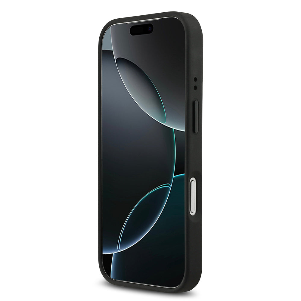 iPhone 17 Pro Kılıf BMW Orjinal Lisanslı M-safe Şarj Özellikli Deri Arka Yüzey Metal Logolu Delikli Şerit Tasarımlı Kapak
