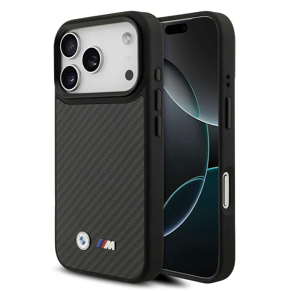 iPhone 17 Pro Kılıf BMW Orjinal Lisanslı M-safe Şarj Özellikli Karbon Fiber Metal Logolu Kevlar Kapak