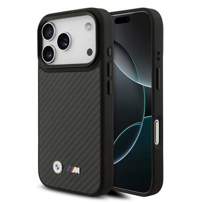 iPhone 17 Pro Kılıf BMW Orjinal Lisanslı M-safe Şarj Özellikli Karbon Fiber Metal Logolu Kevlar Kapak