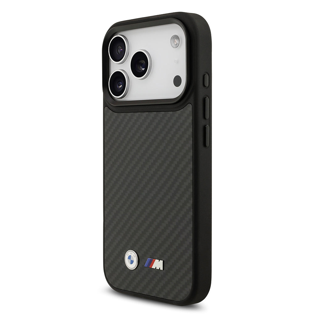 iPhone 17 Pro Kılıf BMW Orjinal Lisanslı M-safe Şarj Özellikli Karbon Fiber Metal Logolu Kevlar Kapak