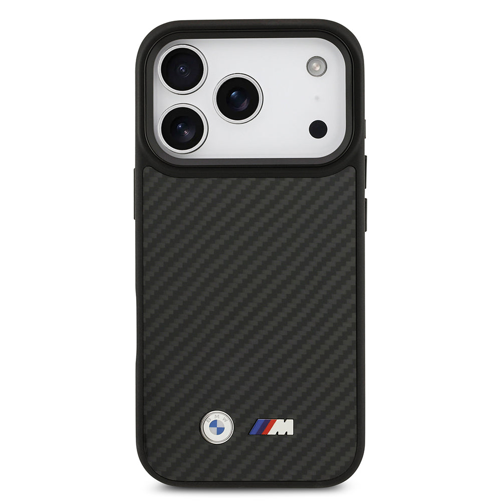 iPhone 17 Pro Kılıf BMW Orjinal Lisanslı M-safe Şarj Özellikli Karbon Fiber Metal Logolu Kevlar Kapak