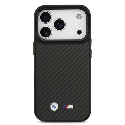 iPhone 17 Pro Kılıf BMW Orjinal Lisanslı M-safe Şarj Özellikli Karbon Fiber Metal Logolu Kevlar Kapak