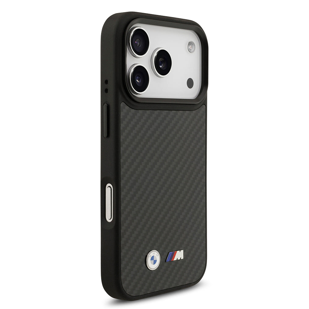 iPhone 17 Pro Kılıf BMW Orjinal Lisanslı M-safe Şarj Özellikli Karbon Fiber Metal Logolu Kevlar Kapak