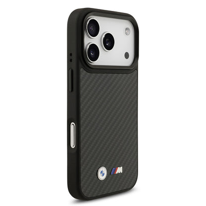 iPhone 17 Pro Kılıf BMW Orjinal Lisanslı M-safe Şarj Özellikli Karbon Fiber Metal Logolu Kevlar Kapak