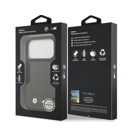 iPhone 17 Pro Kılıf BMW Orjinal Lisanslı M-safe Şarj Özellikli Karbon Fiber Metal Logolu Kevlar Kapak