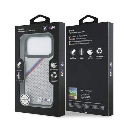 iPhone 17 Pro Kılıf BMW Orjinal Lisanslı M-safe Şarj Özellikli M Logolu Üç Şeritli Delikli Deri Kapak
