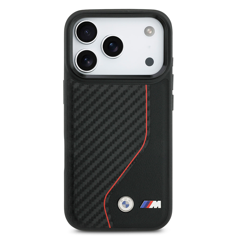 iPhone 17 Pro Kılıf BMW Orjinal Lisanslı M-safe Şarj Özellikli Metal BMW ve M Logolu PU Karbon Tasarımlı Kapak
