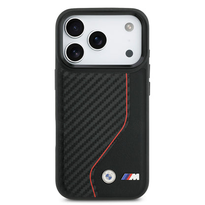 iPhone 17 Pro Kılıf BMW Orjinal Lisanslı M-safe Şarj Özellikli Metal BMW ve M Logolu PU Karbon Tasarımlı Kapak