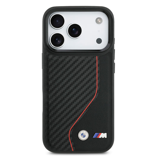 iPhone 17 Pro Kılıf BMW Orjinal Lisanslı M-safe Şarj Özellikli Metal BMW ve M Logolu PU Karbon Tasarımlı Kapak