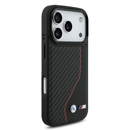 iPhone 17 Pro Kılıf BMW Orjinal Lisanslı M-safe Şarj Özellikli Metal BMW ve M Logolu PU Karbon Tasarımlı Kapak