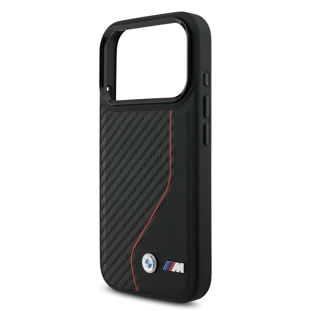 iPhone 17 Pro Kılıf BMW Orjinal Lisanslı M-safe Şarj Özellikli Metal BMW ve M Logolu PU Karbon Tasarımlı Kapak