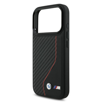 iPhone 17 Pro Kılıf BMW Orjinal Lisanslı M-safe Şarj Özellikli Metal BMW ve M Logolu PU Karbon Tasarımlı Kapak
