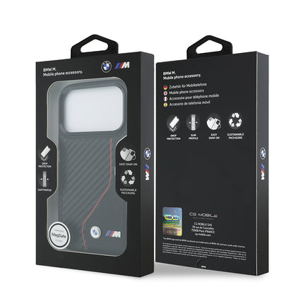 iPhone 17 Pro Kılıf BMW Orjinal Lisanslı M-safe Şarj Özellikli Metal BMW ve M Logolu PU Karbon Tasarımlı Kapak