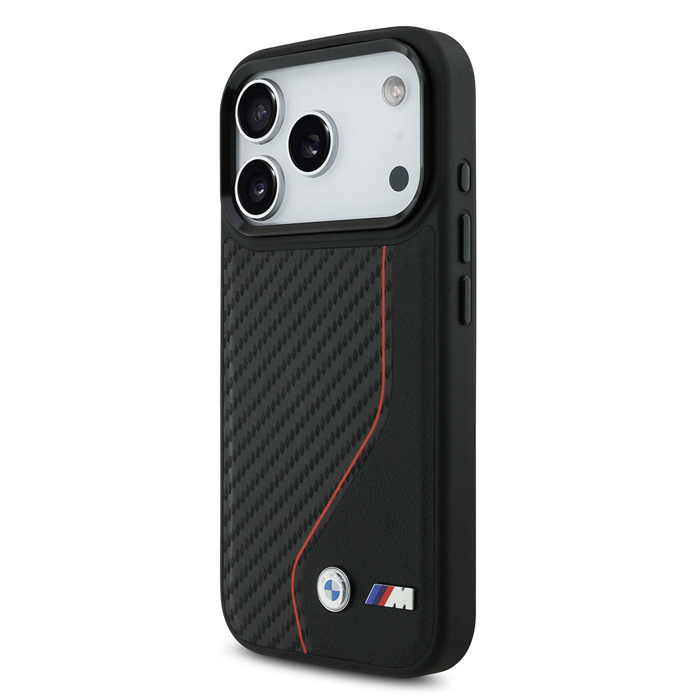 iPhone 17 Pro Kılıf BMW Orjinal Lisanslı M-safe Şarj Özellikli Metal BMW ve M Logolu PU Karbon Tasarımlı Kapak