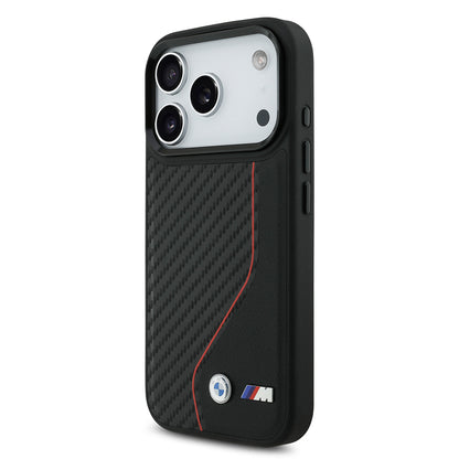 iPhone 17 Pro Kılıf BMW Orjinal Lisanslı M-safe Şarj Özellikli Metal BMW ve M Logolu PU Karbon Tasarımlı Kapak