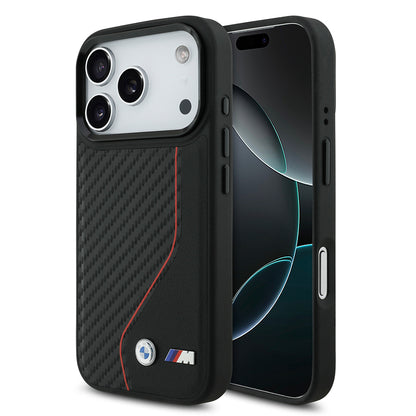 iPhone 17 Pro Kılıf BMW Orjinal Lisanslı M-safe Şarj Özellikli Metal BMW ve M Logolu PU Karbon Tasarımlı Kapak