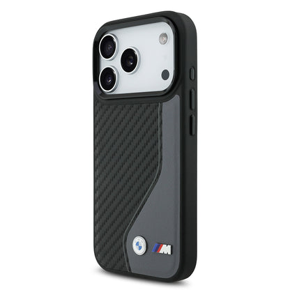 iPhone 17 Pro Kılıf BMW Orjinal Lisanslı M-safe Şarj Özellikli Metal BMW ve M Logolu PU Karbon Tasarımlı Kapak