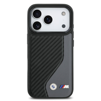 iPhone 17 Pro Kılıf BMW Orjinal Lisanslı M-safe Şarj Özellikli Metal BMW ve M Logolu PU Karbon Tasarımlı Kapak