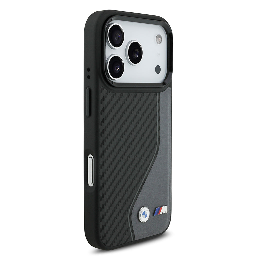 iPhone 17 Pro Kılıf BMW Orjinal Lisanslı M-safe Şarj Özellikli Metal BMW ve M Logolu PU Karbon Tasarımlı Kapak