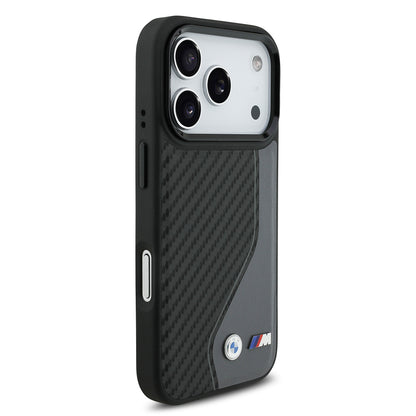 iPhone 17 Pro Kılıf BMW Orjinal Lisanslı M-safe Şarj Özellikli Metal BMW ve M Logolu PU Karbon Tasarımlı Kapak