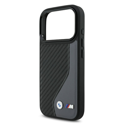 iPhone 17 Pro Kılıf BMW Orjinal Lisanslı M-safe Şarj Özellikli Metal BMW ve M Logolu PU Karbon Tasarımlı Kapak