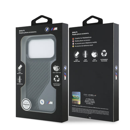 iPhone 17 Pro Kılıf BMW Orjinal Lisanslı M-safe Şarj Özellikli Metal BMW ve M Logolu PU Karbon Tasarımlı Kapak