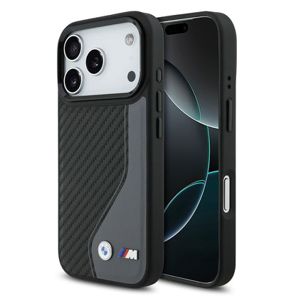 iPhone 17 Pro Kılıf BMW Orjinal Lisanslı M-safe Şarj Özellikli Metal BMW ve M Logolu PU Karbon Tasarımlı Kapak