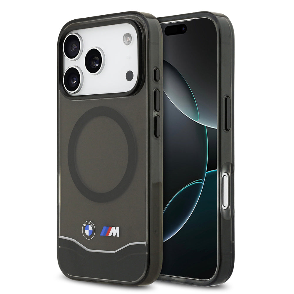 iPhone 17 Pro Kılıf BMW Orjinal Lisanslı M-safe Şarj Özellikli Metal Buton Tasarımlı Tranparan M Dizayn Kapak