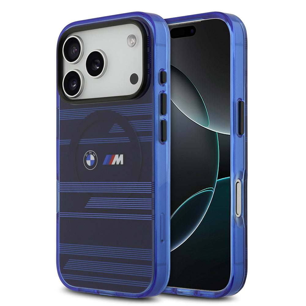 iPhone 17 Pro Kılıf BMW Orjinal Lisanslı M-safe Şarj Özellikli Metal Kamera Butonlu Yatay Şeritli M Dizayn Kapak