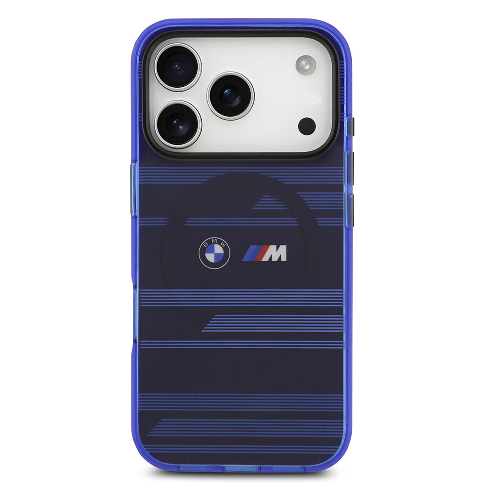 iPhone 17 Pro Kılıf BMW Orjinal Lisanslı M-safe Şarj Özellikli Metal Kamera Butonlu Yatay Şeritli M Dizayn Kapak