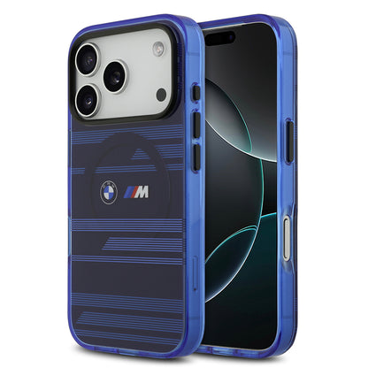 iPhone 17 Pro Kılıf BMW Orjinal Lisanslı M-safe Şarj Özellikli Metal Kamera Butonlu Yatay Şeritli M Dizayn Kapak