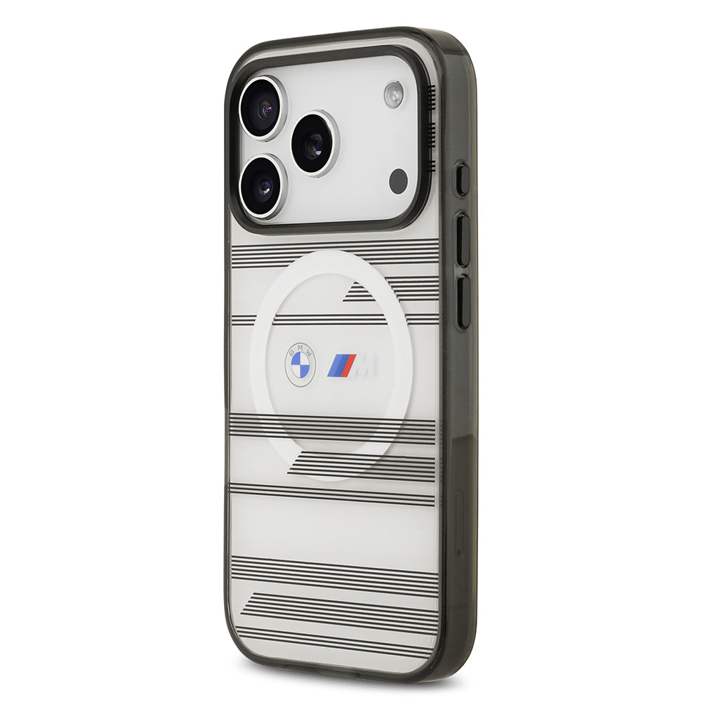 iPhone 17 Pro Kılıf BMW Orjinal Lisanslı M-safe Şarj Özellikli Metal Kamera Butonlu Yatay Şeritli M Dizayn Kapak