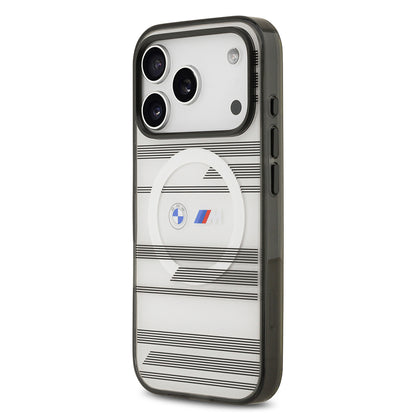iPhone 17 Pro Kılıf BMW Orjinal Lisanslı M-safe Şarj Özellikli Metal Kamera Butonlu Yatay Şeritli M Dizayn Kapak