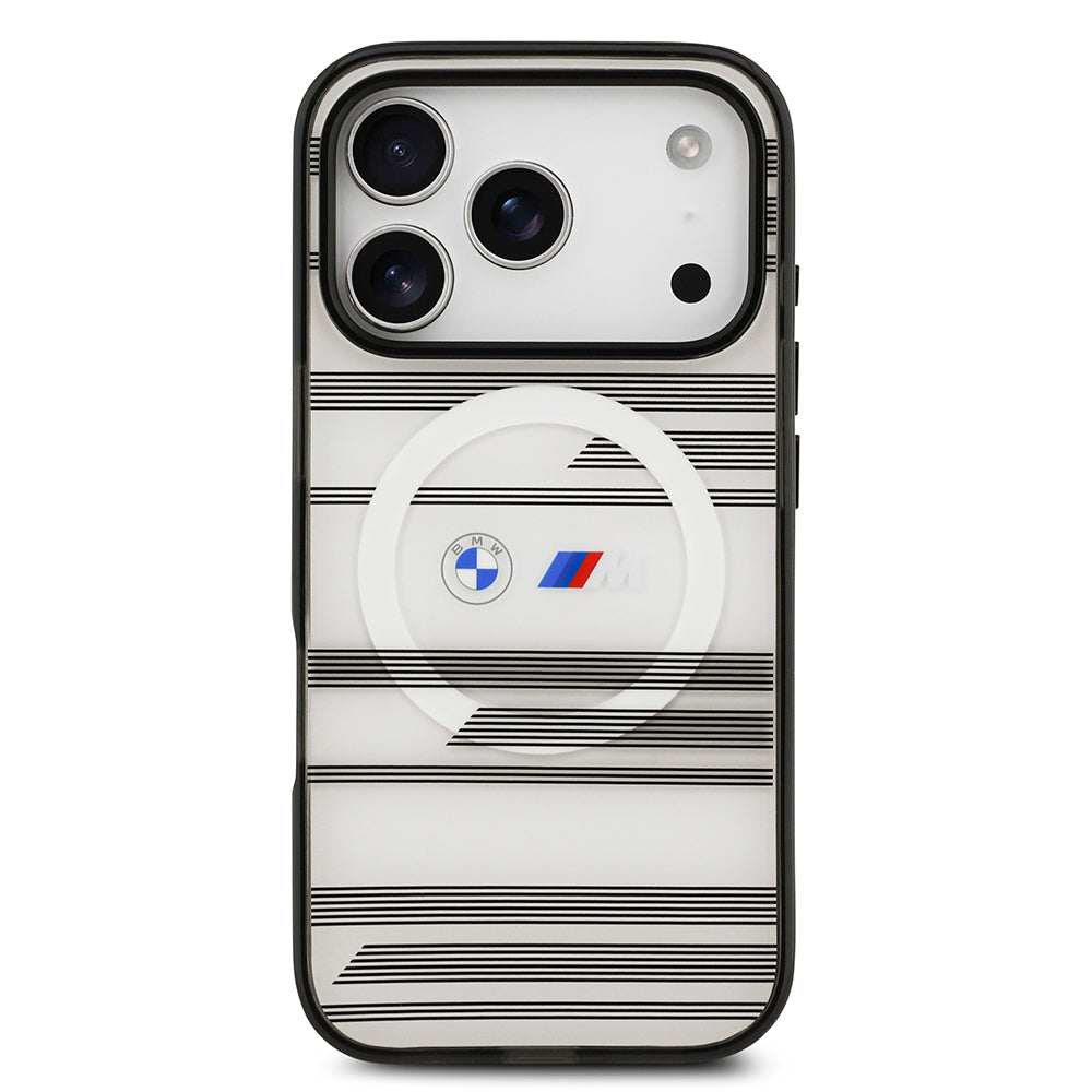 iPhone 17 Pro Kılıf BMW Orjinal Lisanslı M-safe Şarj Özellikli Metal Kamera Butonlu Yatay Şeritli M Dizayn Kapak