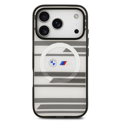 iPhone 17 Pro Kılıf BMW Orjinal Lisanslı M-safe Şarj Özellikli Metal Kamera Butonlu Yatay Şeritli M Dizayn Kapak