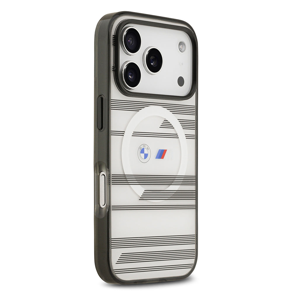 iPhone 17 Pro Kılıf BMW Orjinal Lisanslı M-safe Şarj Özellikli Metal Kamera Butonlu Yatay Şeritli M Dizayn Kapak