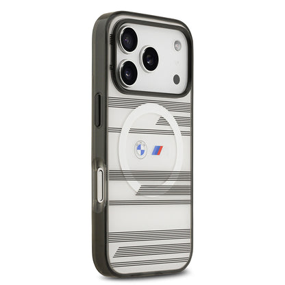 iPhone 17 Pro Kılıf BMW Orjinal Lisanslı M-safe Şarj Özellikli Metal Kamera Butonlu Yatay Şeritli M Dizayn Kapak