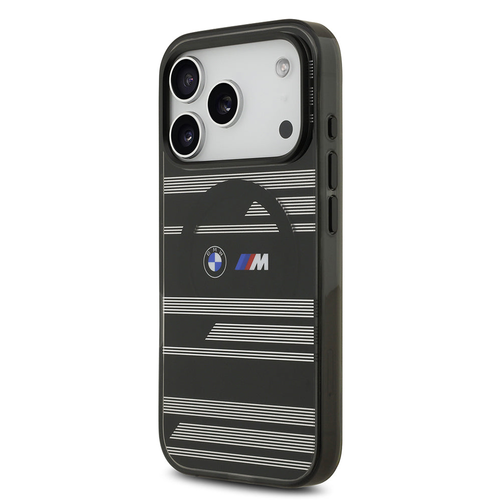iPhone 17 Pro Kılıf BMW Orjinal Lisanslı M-safe Şarj Özellikli Metal Kamera Butonlu Yatay Şeritli M Dizayn Kapak