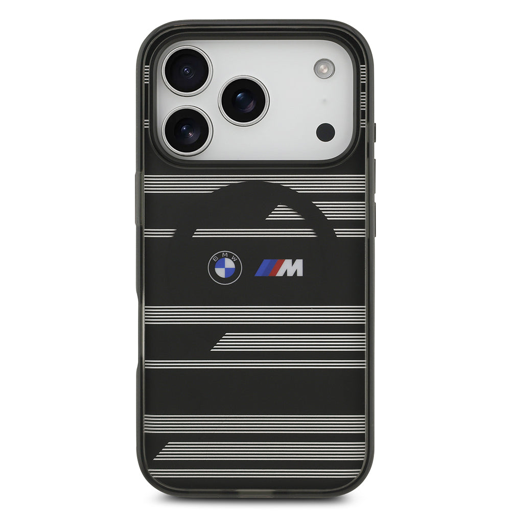 iPhone 17 Pro Kılıf BMW Orjinal Lisanslı M-safe Şarj Özellikli Metal Kamera Butonlu Yatay Şeritli M Dizayn Kapak